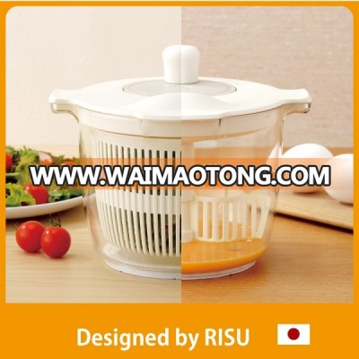 Quick dry and Multi function mixing bowl plastic salad spinner & mixer with compact whisker made in Japan