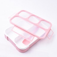 High Quality Leak Proof Bento Lunch Box With 4 Compartment Plastic Rectangular Food Container with Spoon Set for Kids