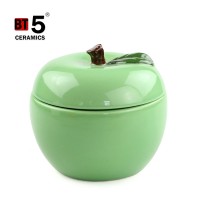 Green apple shape ceramic food storage kitchen containers with lid