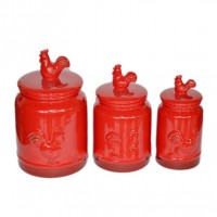 High quality ceramic airtight red rooster canister sets for food storage